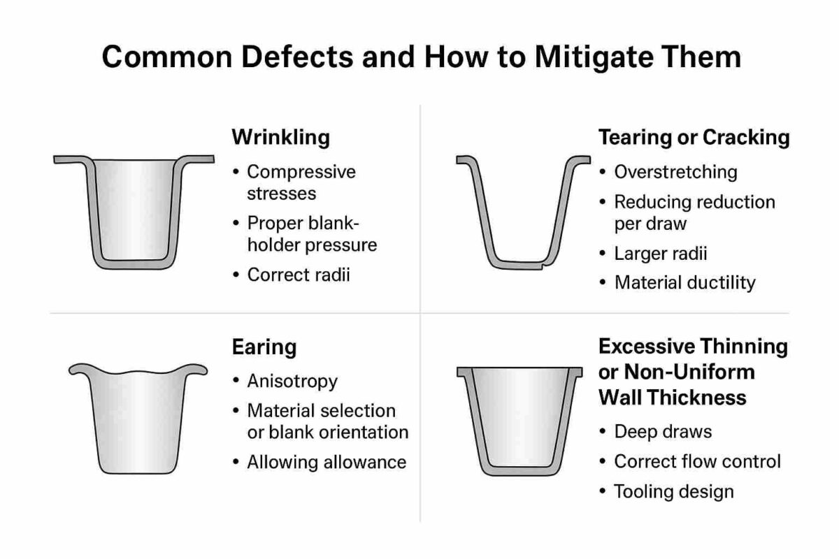 Common defects in deep draing