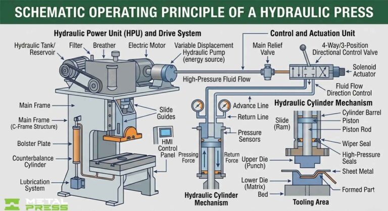 Esquema del principio de funcionamiento de una prensa hidráulica - MetalPtess Machinery