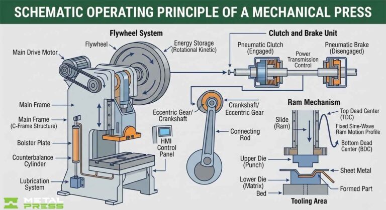 Schematic Operating Principle Of A Mechanical Press - Courtesy of MetalPress Machinery