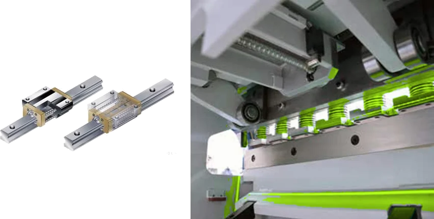 Titan Class MGS backgauge linear guides and rear mechanism with green painted housing