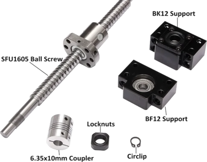 Backgauge ballscrew, bearing supports and coupling components