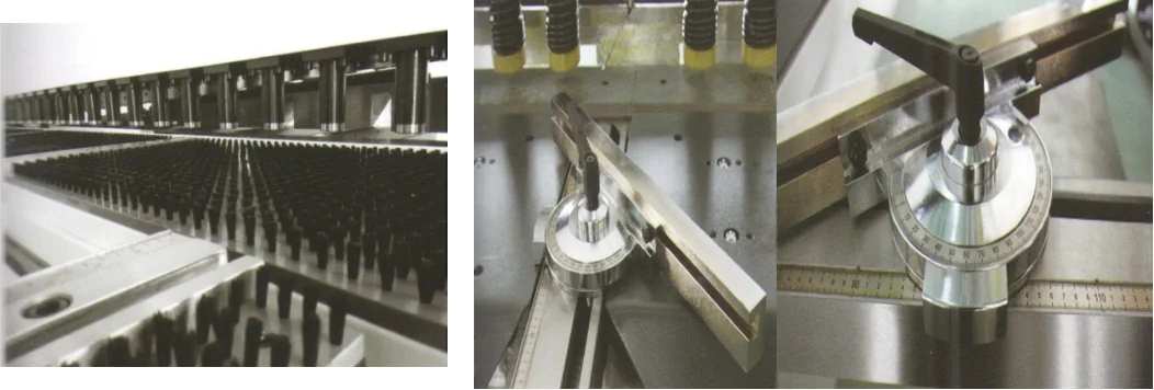 Optional brush table and adjustable angle-positioning stop for the MGS shear