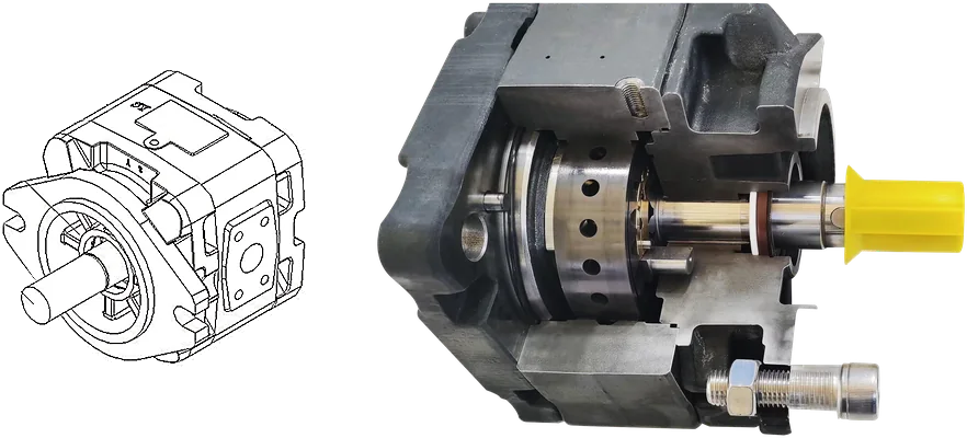Hydraulic oil pump drawing and internal pump components